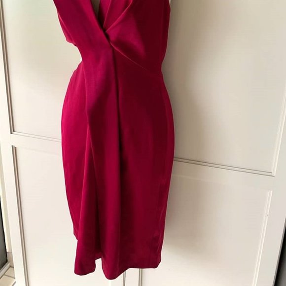 Halston Heritage Eve Halter Cut Out Satin Dress Wildberry - Picture 4 of 7